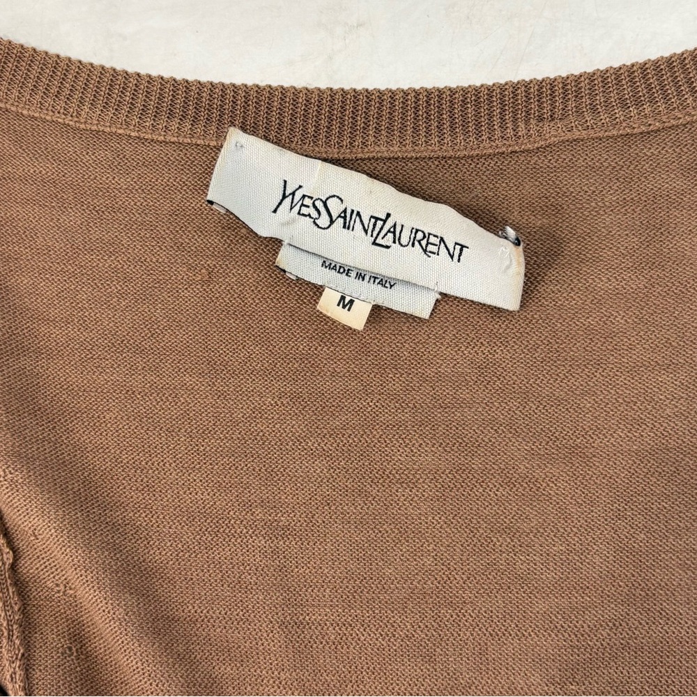 Yves Saint Laurent Size Medium Brown Silk Blend Puff Shoulder Cardigan Pockets - Picture 4 of 8